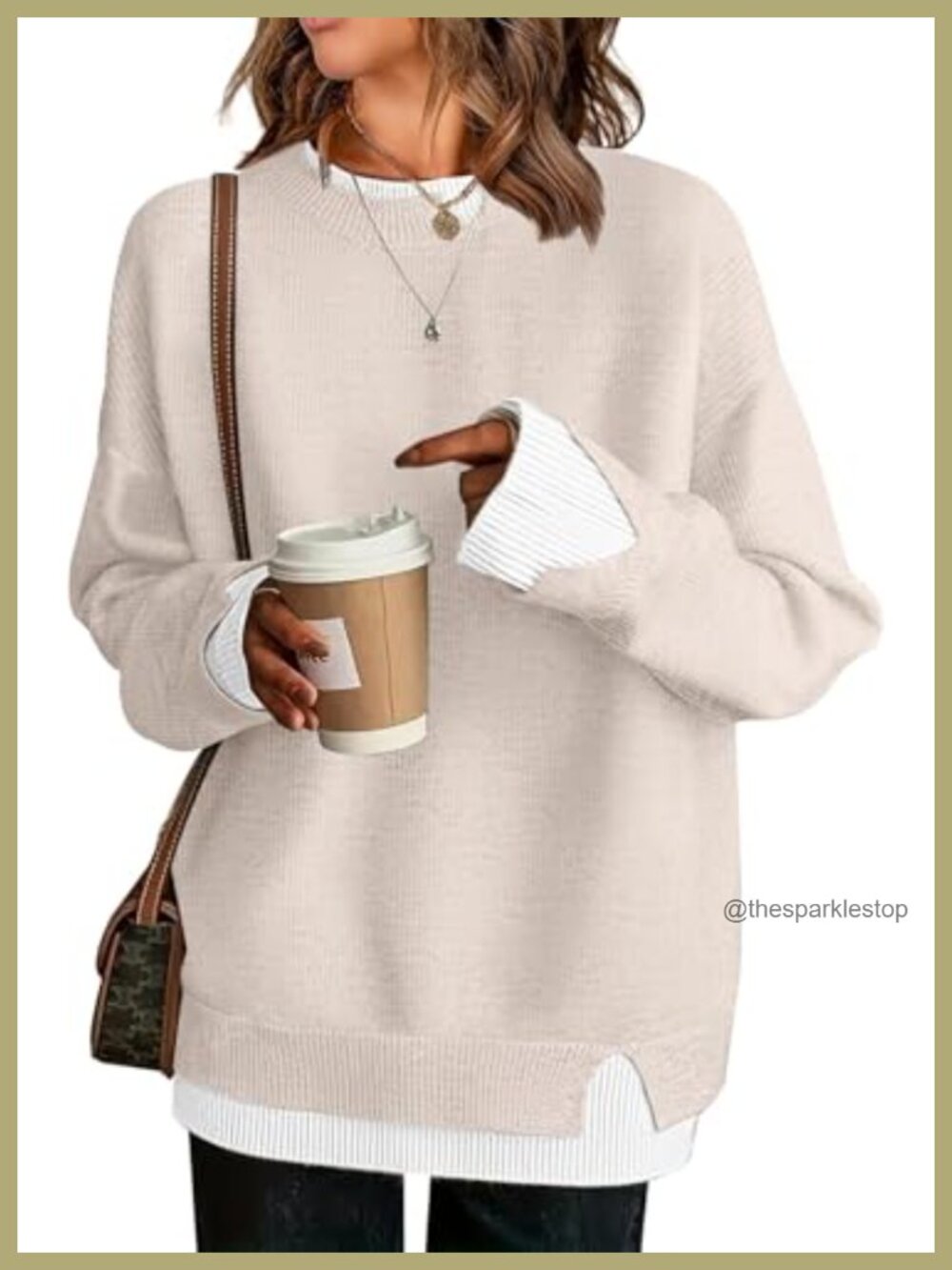 Oversized Crew Neck Patchwork Knit Sweater Pullover